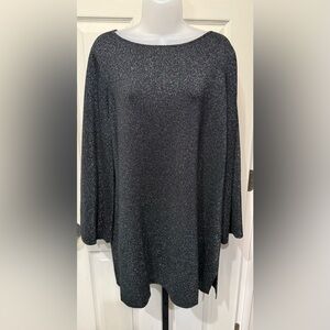 Eileen Fischer Sparkly Metallic Black Long Sleeve Knit Tunic Dress